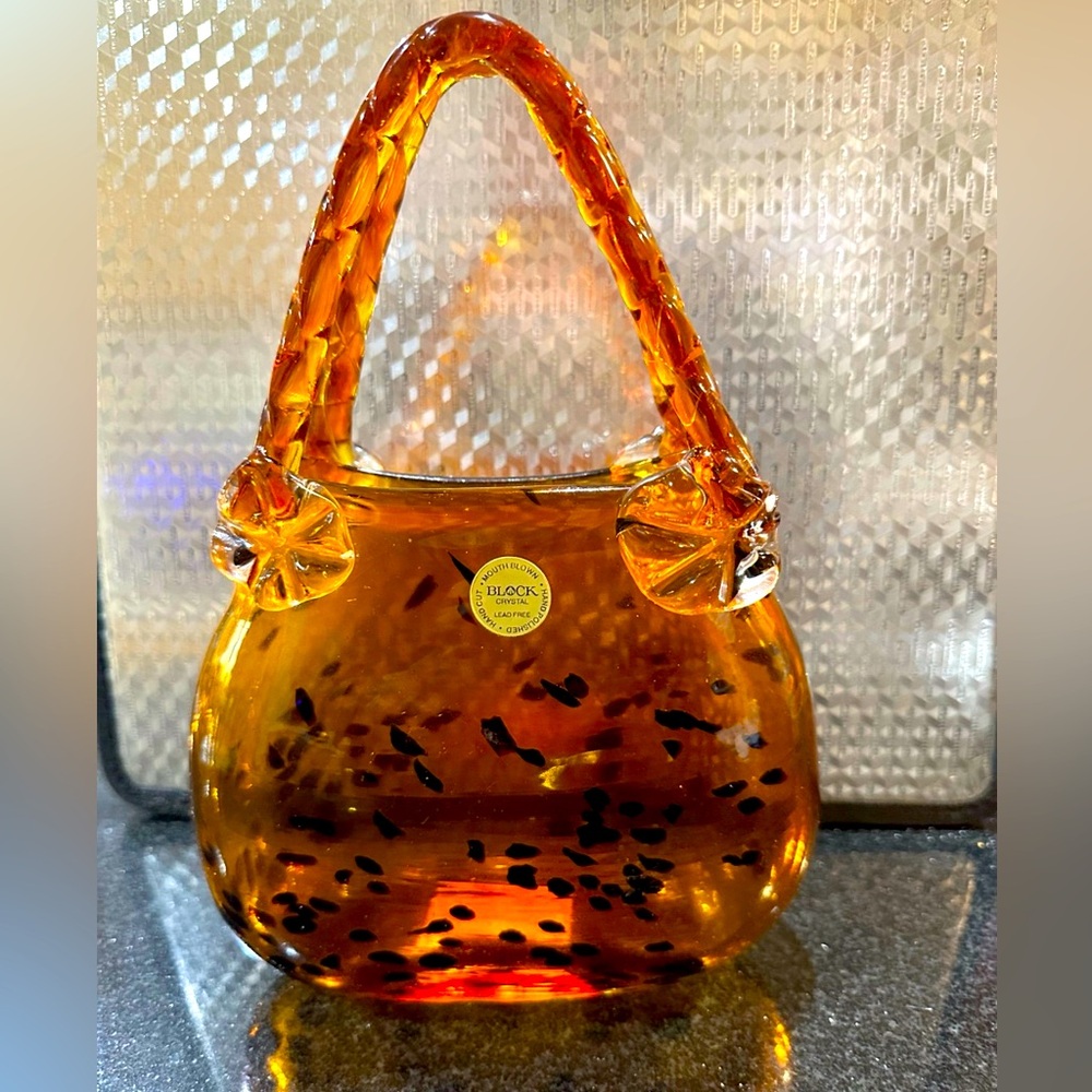 Vintage Charlize by Block Crystal glass handbag vase